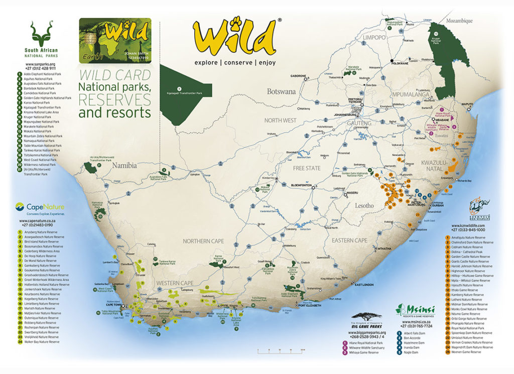Wild Card Map. Karte dazugehöriger Nationalparks, Reservate und Resorts